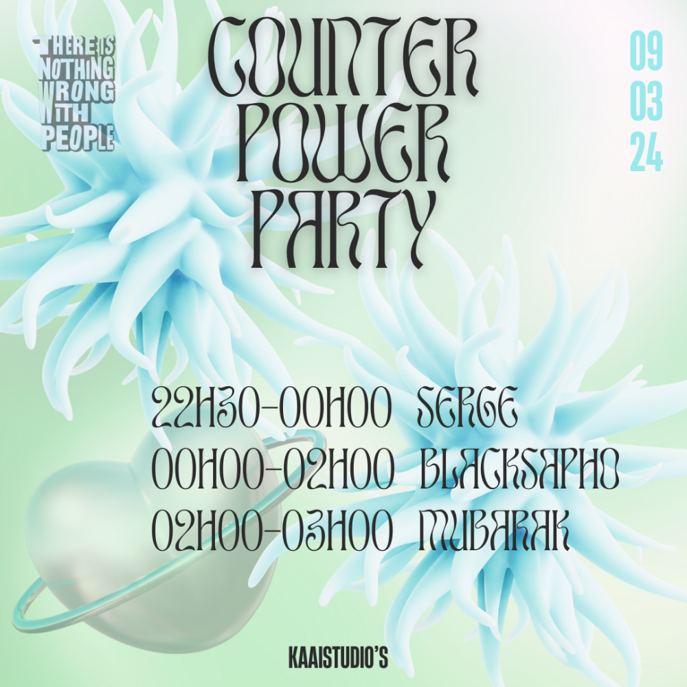 Poster for the Counterpower Party with line-up and timetable