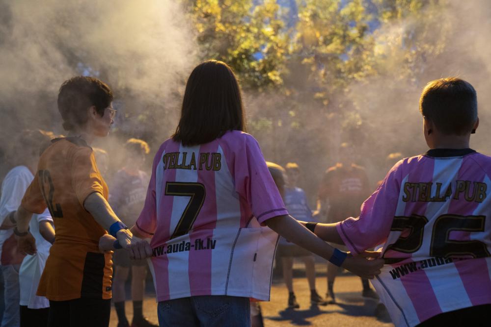 Football players in circle