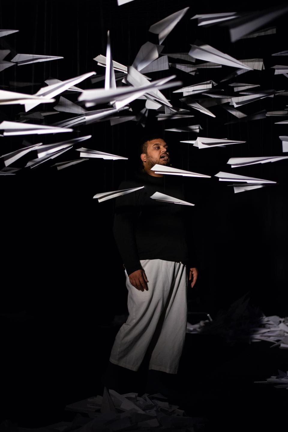 Paper aeroplanes flying around Pankaj Tiwari's head
